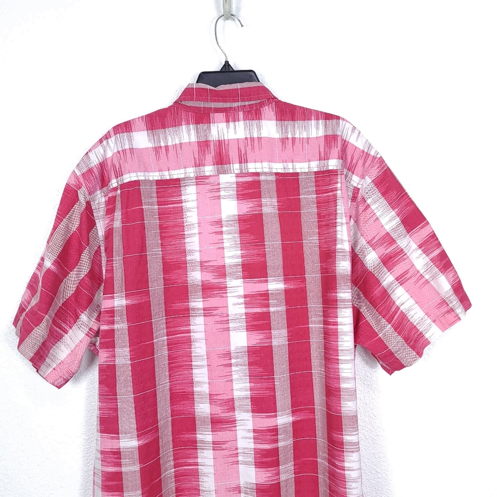 TOMMY BAHAMA Men's Who Got Ikat Stripe Button Down Shirt Red - Picture 11 of 12